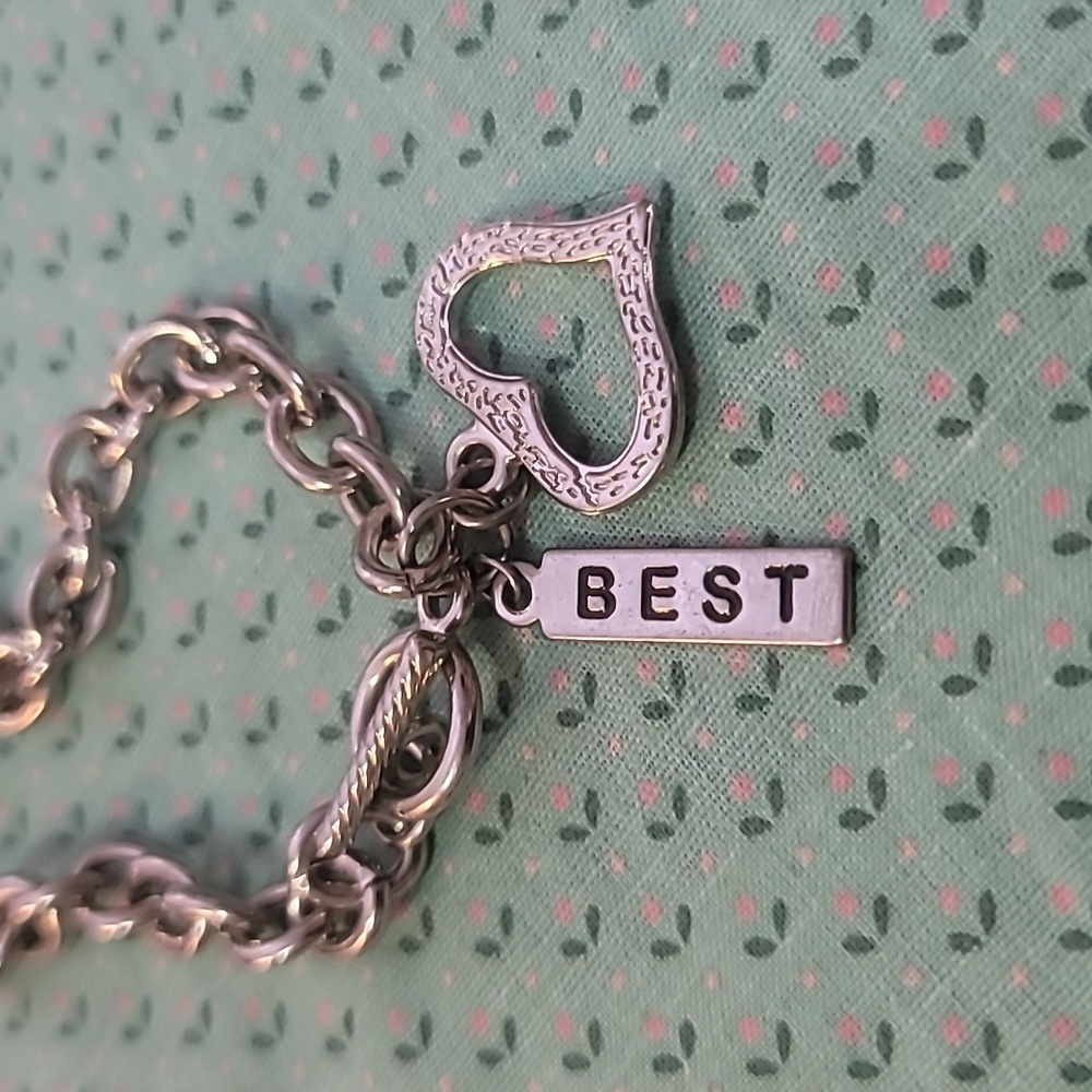 Silvertone metal best friend bracelet toggle closure